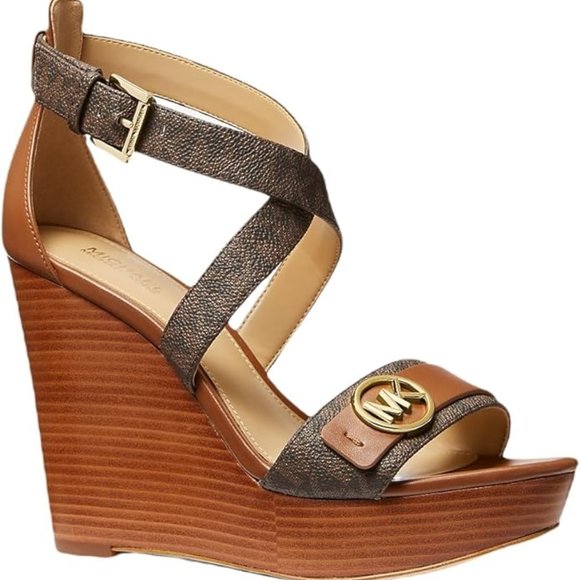 MICHAEL KORS Carmen MK Logo Wedge Sandal 7 - Picture 1 of 3